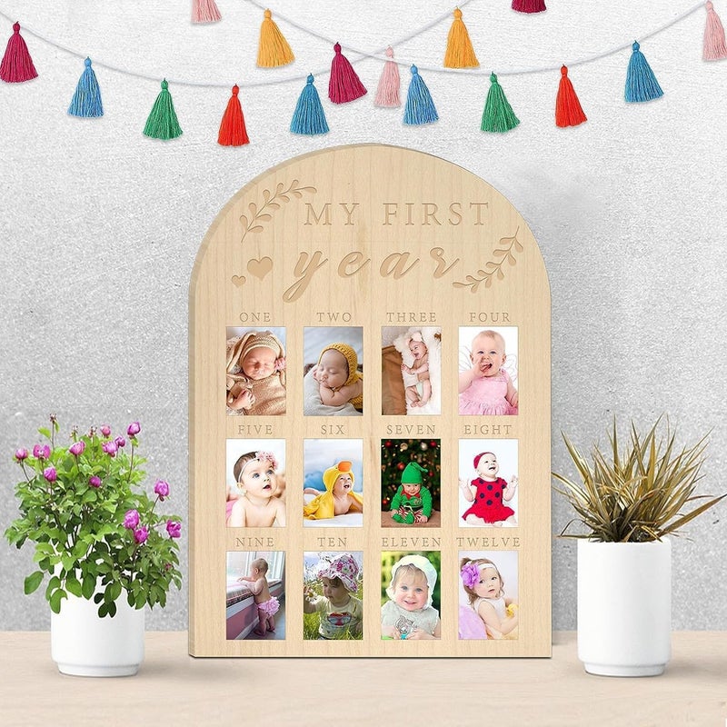 Febvao 12 Monthly Picture Frame,One Year Birthday Wooden Photo Board, My First Year Milestone Photo Board Baby First year Wood Sign (Arches) - Image 5